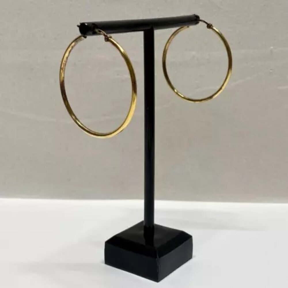 Sterling‎ Silver Vermeil Hoop Earrings 1 1/2" Gold Plated FAS 925 Stamped 3.6g